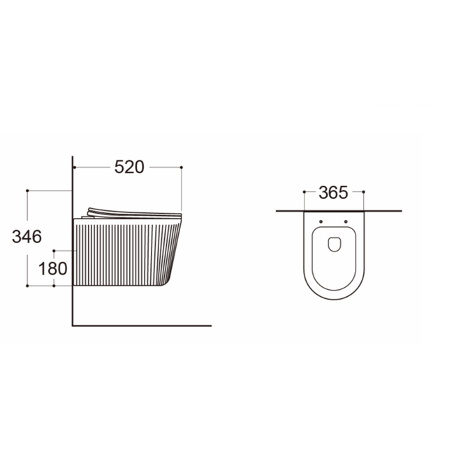 Hangtoilet Geribbeld met Soft-close Zitting - 36,5 x 52 x 34,6 cm - Glans wit