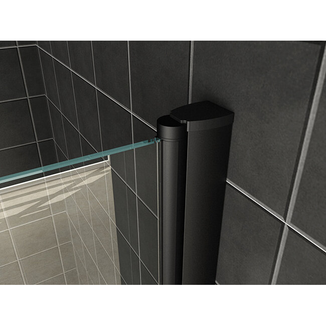 Badwand draaibaar 80x150 x 6 mm nano helder glas/mat zwart