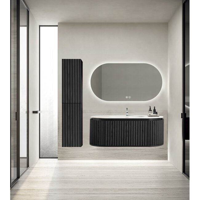 Wastafelmeubel 100 cm – Zwart Eiken met Mat Witte Wastafel