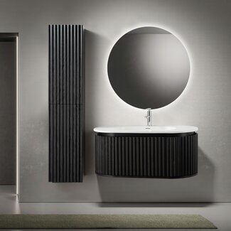 Wastafelmeubel 100 cm – Zwart Eiken met Mat Witte Wastafel