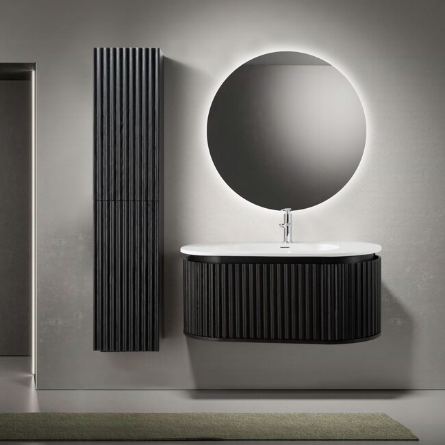 Wastafelmeubel 100 cm – Zwart Eiken met Mat Witte Wastafel