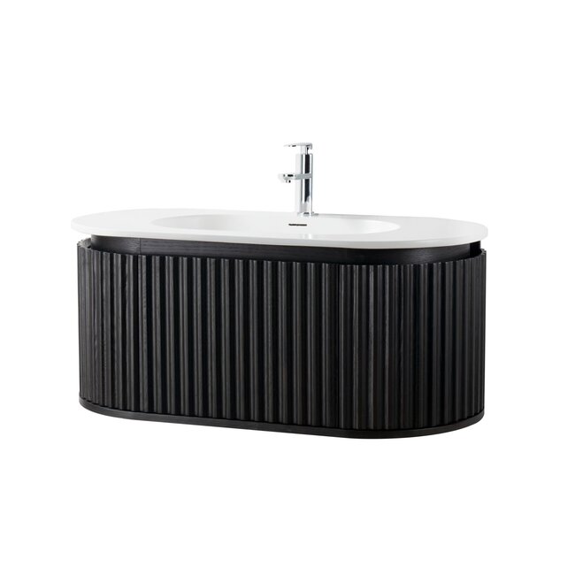 Wastafelmeubel 100 cm – Zwart Eiken met Mat Witte Wastafel