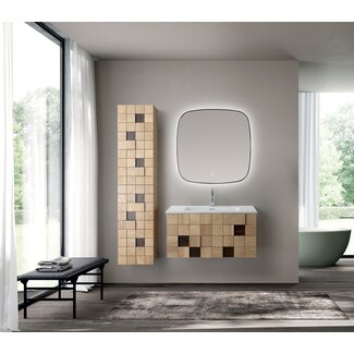 Wastafelmeubel 80 cm – Licht Eiken met Mat Witte Wastafel