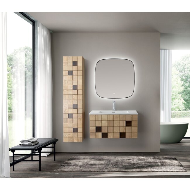 Wastafelmeubel 80 cm – Licht Eiken met Mat Witte Wastafel