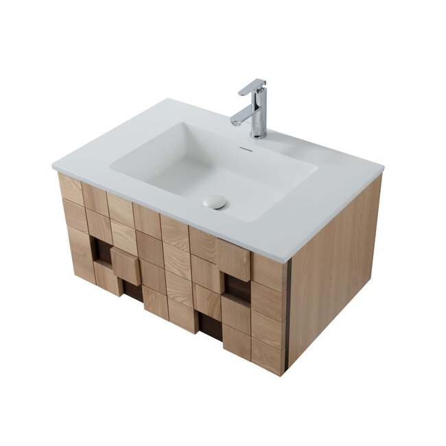 Wastafelmeubel 80 cm – Licht Eiken met Mat Witte Wastafel