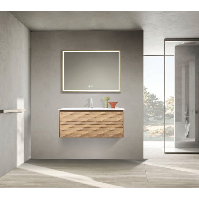 Wastafelmeubel 80 cm – Licht Eiken 3-D met Mat Witte Wastafel