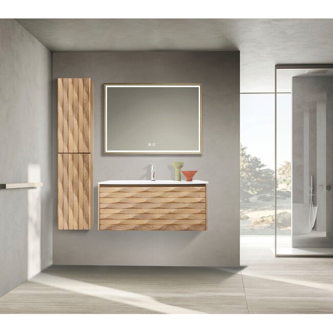 Aloni Magnolia kolomkast 160 cm licht eiken met 3D-reliëf en softclose deuren