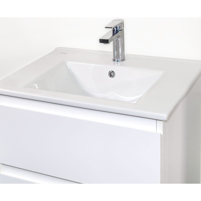 Badkamermeubelset 80 cm – Mat Wit Onderkast + Keramische Wastafel