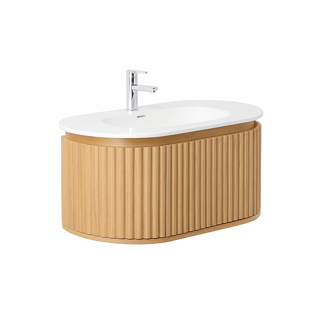 Badkamermeubel Begonia met Mat Witte Wastafel - 100 cm - Eiken