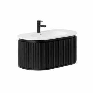 Badkamermeubel Begonia met Mat Witte Wastafel - 100 cm - Zwart Eiken