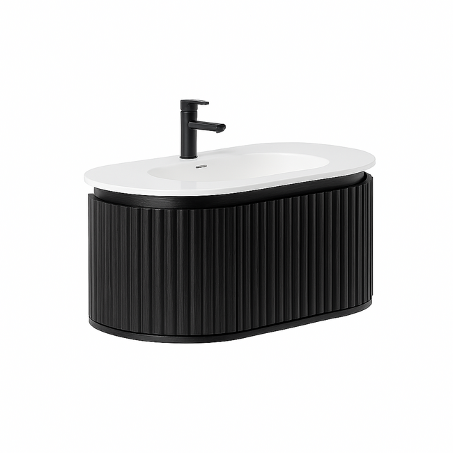 Badkamermeubel Begonia met Mat Witte Wastafel - 100 cm - Zwart Eiken