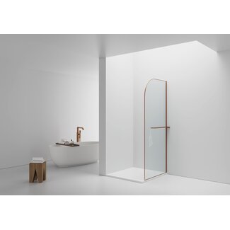 Aloni Inloopdouche Curvy 100 x 200 cm, 8 mm veiligheidsglas met geborsteld koper profiel
