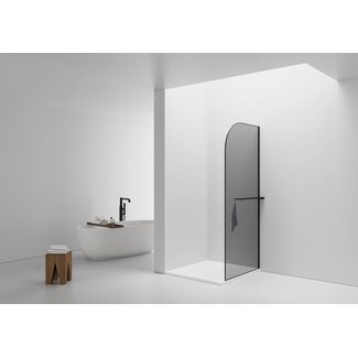 Curvy Inloopdouche 100×200 cm – Mat Zwart 8 mm Rookglas Veiligheidsglas