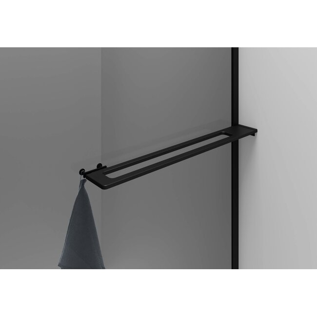 Aloni Curvy Inloopdouche 100×200 cm – Mat Zwart 8 mm Rookglas Veiligheidsglas