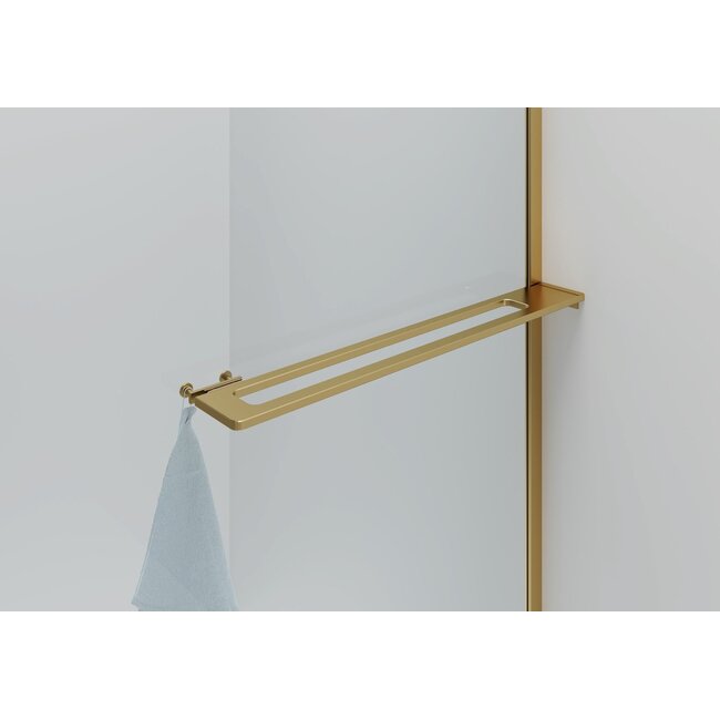 Curvy Inloopdouche 100×200 cm – Geborsteld Goud 8 mm Veiligheidsglas