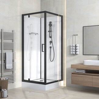 Complete douchecabine 80 x 80 x 225 cm met omkeerbare draaideur, rookglas met mat zwart profiel