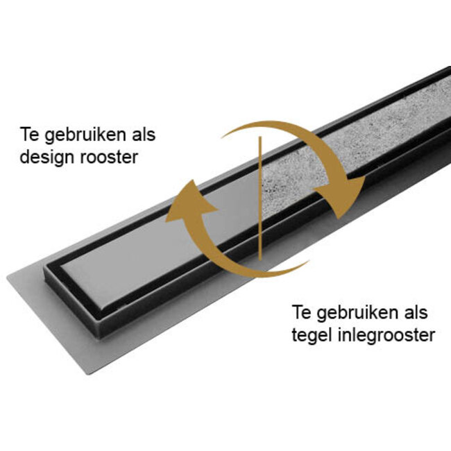 Douchegoot 70 cm met flens en tegelrooster gunmetal PVD