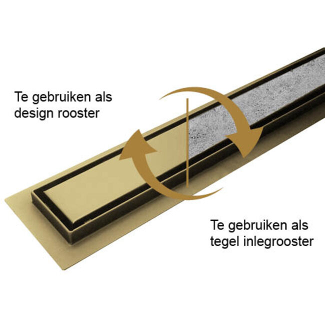 Douchegoot met flens & tegelrooster – Geborsteld Messing PVD – 90 cm
