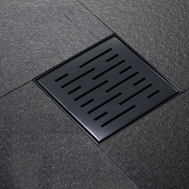 Doucheput 20×20 cm met Flens & Zijuitlaat – Mat Zwart