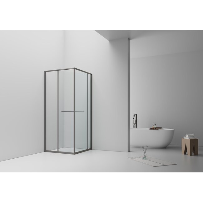 Douchecabine Inslide 90 x 90 cm met inwaarts openende schuifdeur, helder glas met gunmetal profiel