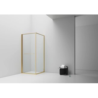 Douchecabine Inslide 90 x 90 cm met inwaarts openende schuifdeur, helder glas met geborsteld goud profiel
