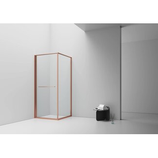 Douchecabine Inslide 90 x 90 cm met inwaarts openende schuifdeur, helder glas met geborsteld koper profiel