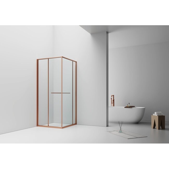 Inslide Douchecabine 90×90 cm – Inwaarts Openende Schuifdeur – Geborsteld Koper – Helder Glas