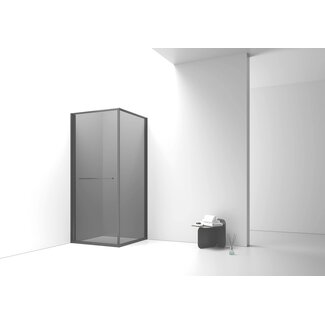 Douchecabine Inslide 90 x 90 cm met inwaarts openende schuifdeur, grijs rookglas met mat zwart profiel
