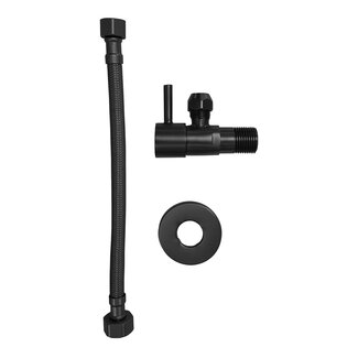 Hoekstopkraan 1/2x3/8 met flexibele aansluitslang nylon 1/2x3/8 30 cm mat zwart