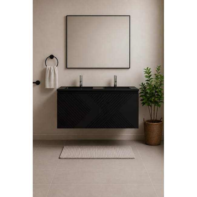 Badkamermeubel Paris met Zwarte Wastafel - 120 cm - Mat Zwart