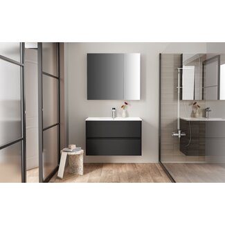 Aloni Hayat badkamermeubel 80 cm mat zwart met wastafel