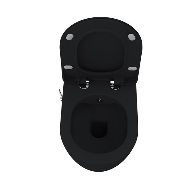 Randloos Hangtoilet met Bidetfunctie en Toiletzitting – Mat Zwart – Soft-Close & Quick-Release