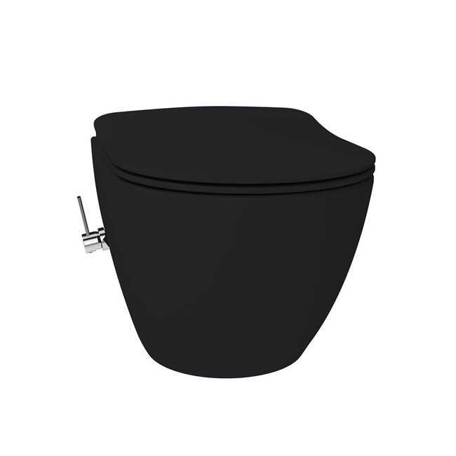 Randloos Hangtoilet met Bidetfunctie en Toiletzitting – Mat Zwart – Soft-Close & Quick-Release