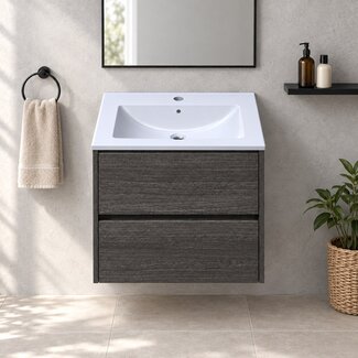Fabriecio Liverpool badkamermeubel 60 cm grijs met witte wastafel en kraangat