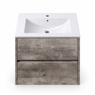 Fabriecio Liverpool badkamermeubel 60 cm steen met mat witte wastafel en kraangat
