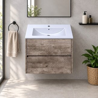 Fabriecio Liverpool badkamermeubel 60 cm steen met witte wastafel en kraangat