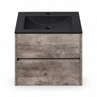 Fabriecio Liverpool badkamermeubel 60 cm steen met mat zwarte wastafel en kraangat