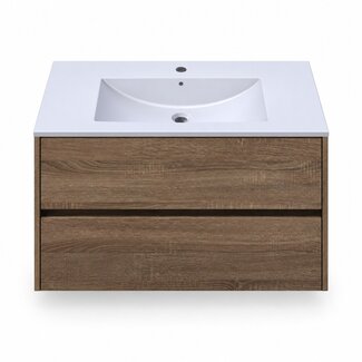 Fabriecio Liverpool badkamermeubel 80 cm hout met mat witte wastafel en kraangat