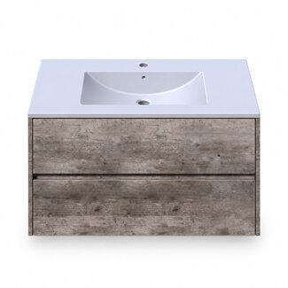 Fabriecio Liverpool badkamermeubel 80 cm steen met mat witte wastafel en kraangat