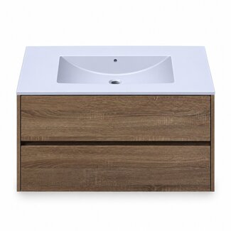 Fabriecio Liverpool badkamermeubel 80 cm hout met mat witte wastafel zonder kraangat