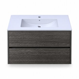 Fabriecio Liverpool badkamermeubel 80 cm grijs met witte wastafel en kraangat