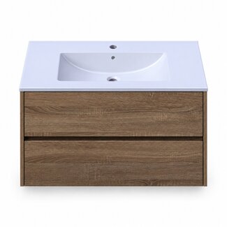 Fabriecio Liverpool badkamermeubel 80 cm hout met witte wastafel en kraangat