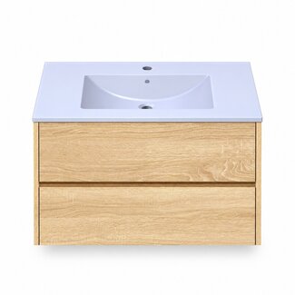 Fabriecio Liverpool badkamermeubel 80 cm natural oak met witte wastafel en kraangat