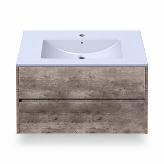 Fabriecio Liverpool badkamermeubel 80 cm steen met witte wastafel en kraangat