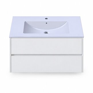 Fabriecio Liverpool badkamermeubel 80 cm hoogglans wit met witte wastafel en kraangat