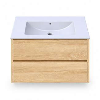 Fabriecio Liverpool badkamermeubel 80 cm natural oak met witte wastafel zonder kraangat