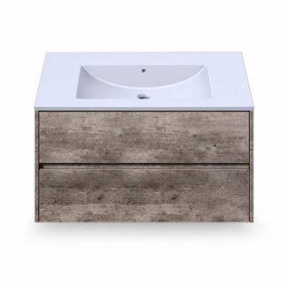 Fabriecio Liverpool badkamermeubel 80 cm steen met witte wastafel zonder kraangat