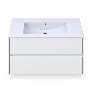 Fabriecio Liverpool badkamermeubel 80 cm hoogglans wit met witte wastafel zonder kraangat