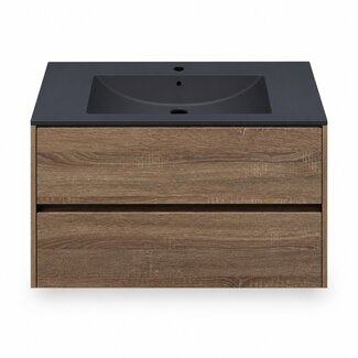 Fabriecio Liverpool badkamermeubel 80 cm hout met mat zwarte wastafel en kraangat