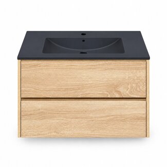 Fabriecio Liverpool badkamermeubel 80 cm natural oak met mat zwarte wastafel en kraangat